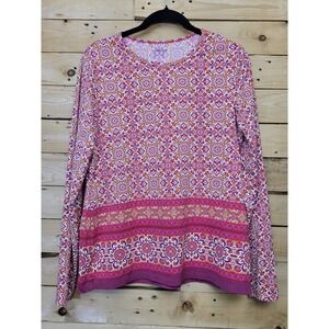 Lands' End Women's Rash Guard Large Pink Orange Long Sleeve